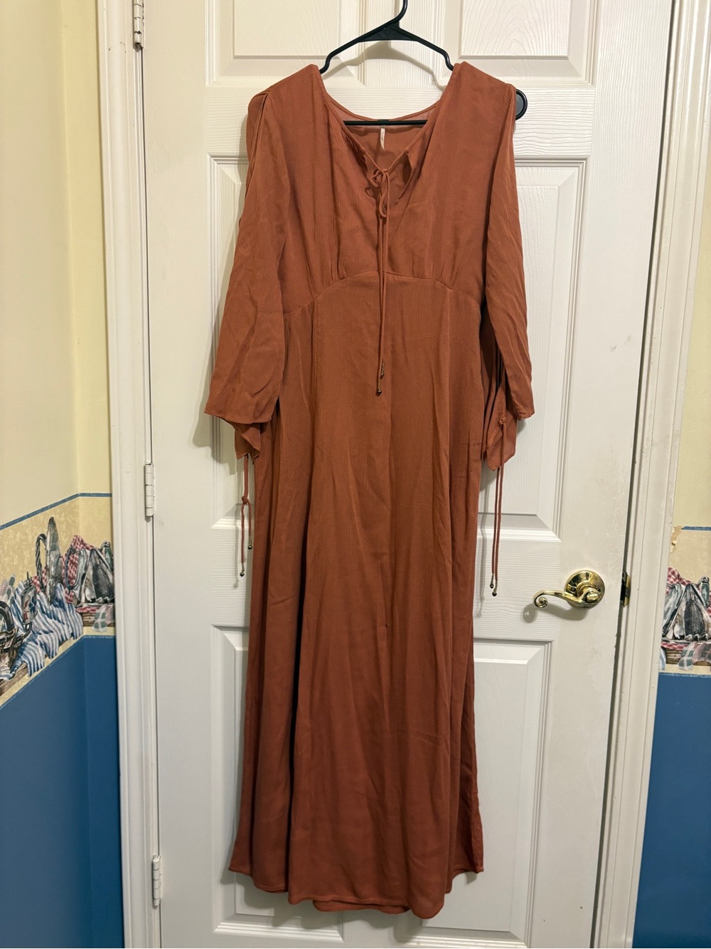 Free People Sweet Darlin Rust Tie-Front Maxi Dress w/ Adjustable Tassel Strings